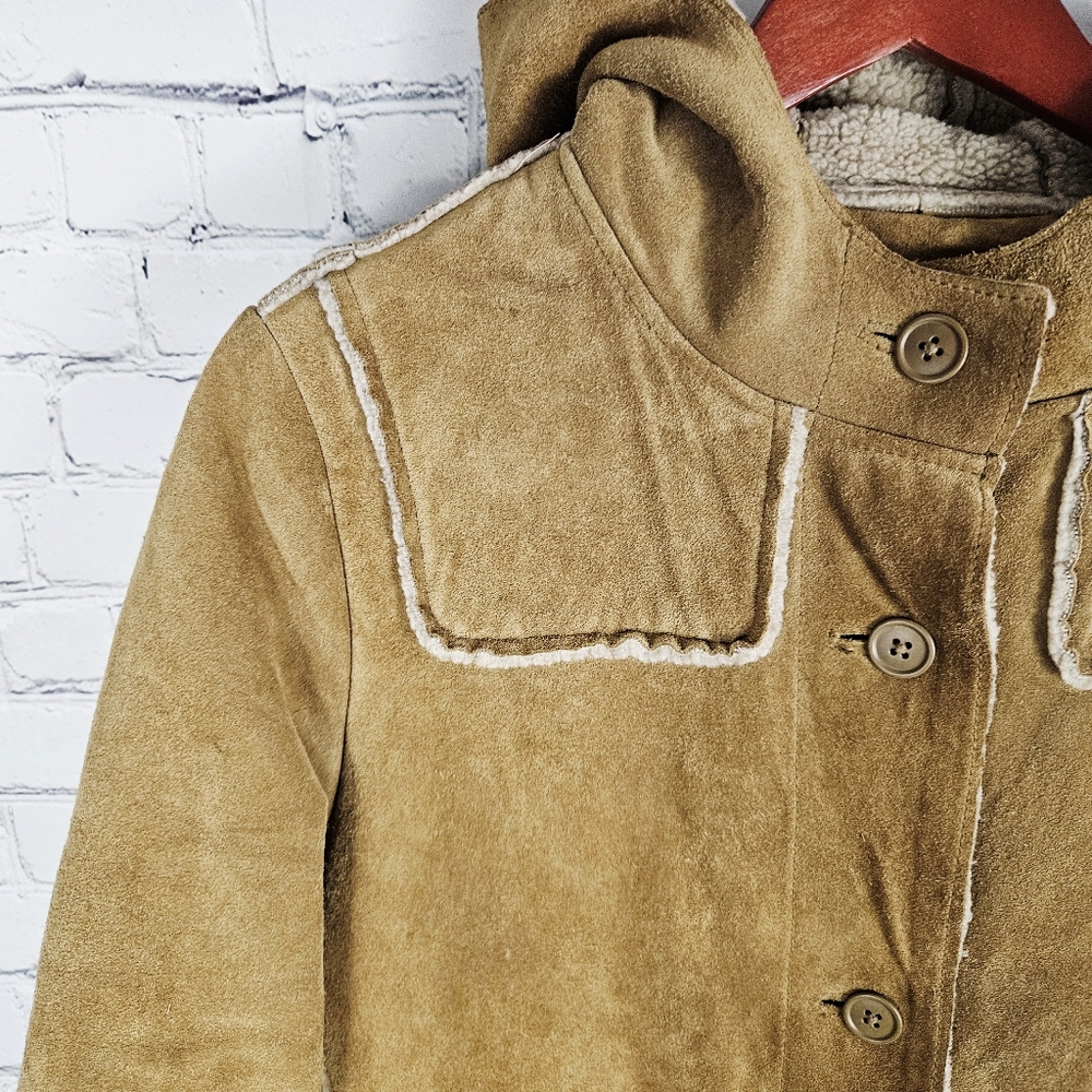 GAP | vintage Y2K calf suede leather hooded button-up coat jacket - Picture 2 of 8